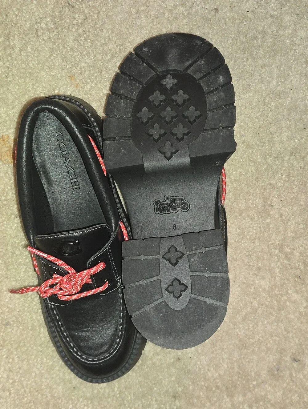 Coach Brand Black Women's Boat Shoes with Red Laces